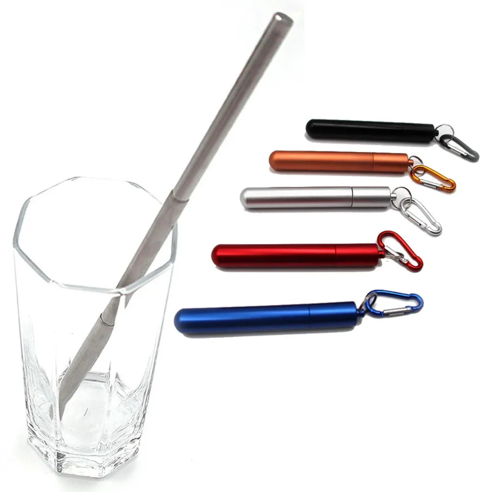 Reusable Telescopic Straw 304 Stainless Steel Metal Straw With Cleaning Brush