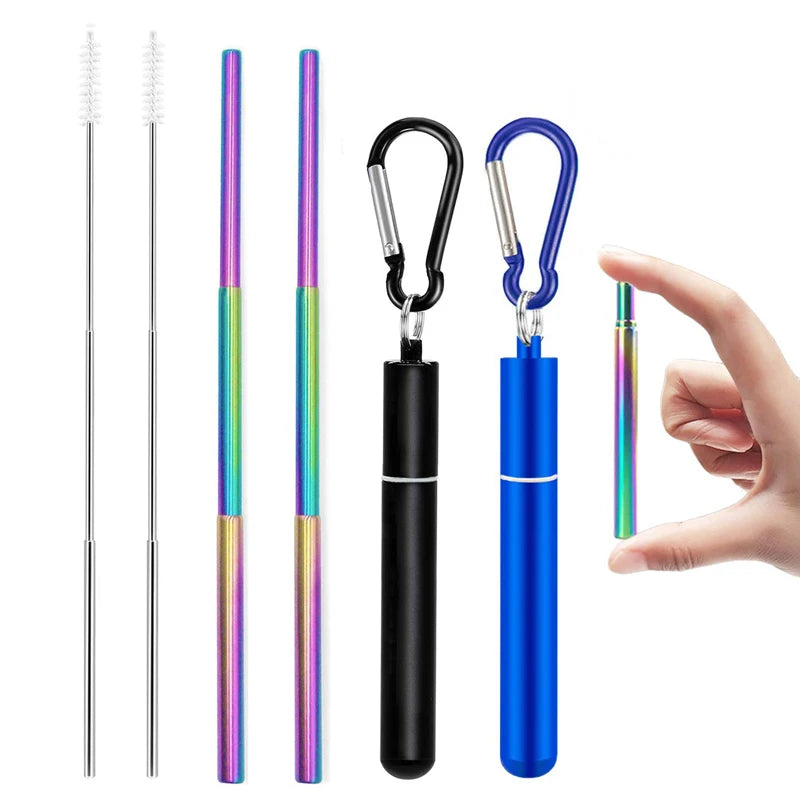 Reusable Telescopic Straw 304 Stainless Steel Metal Straw With Cleaning Brush