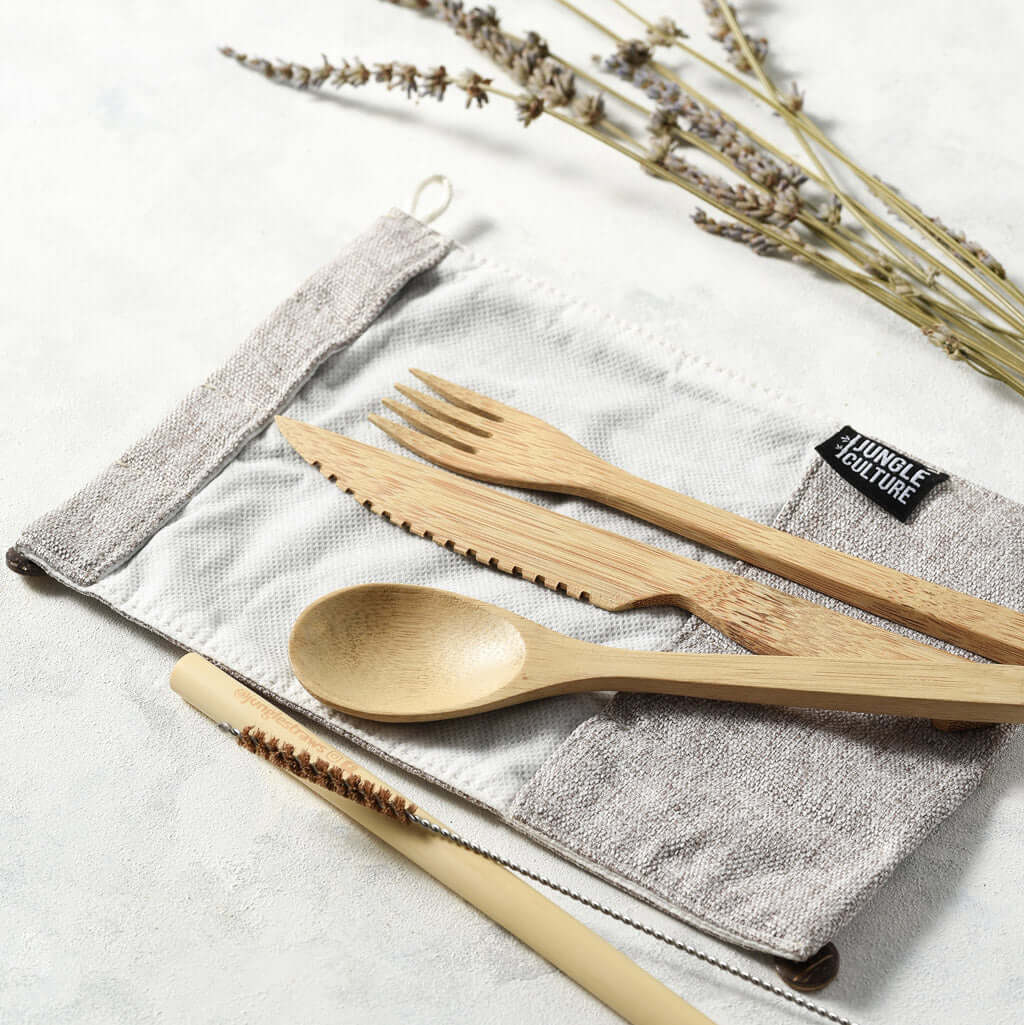 Bamboo Cutlery Set (Brown bag)