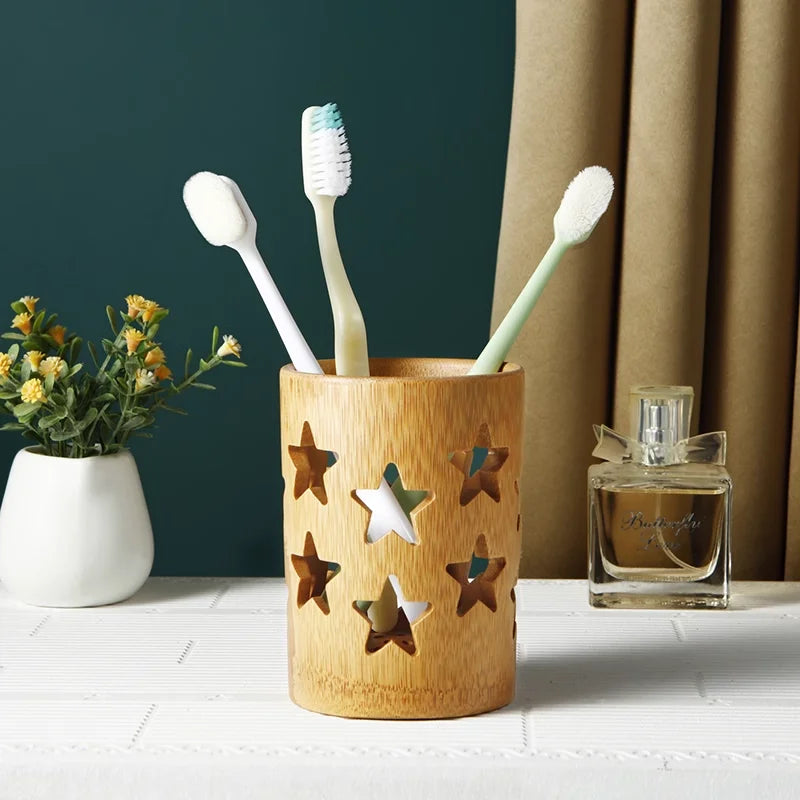 Bamboo toothbrush holder