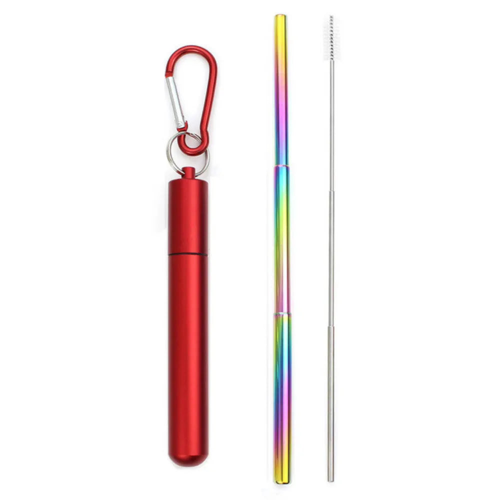 Reusable Telescopic Straw 304 Stainless Steel Metal Straw With Cleaning Brush