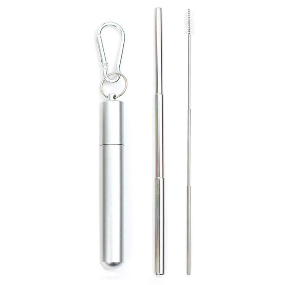 Reusable Telescopic Straw 304 Stainless Steel Metal Straw With Cleaning Brush