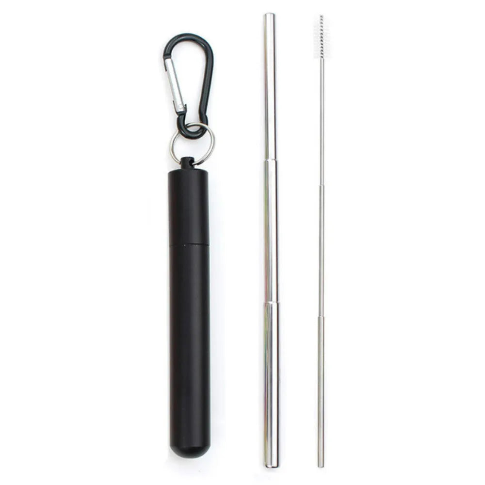 Reusable Telescopic Straw 304 Stainless Steel Metal Straw With Cleaning Brush