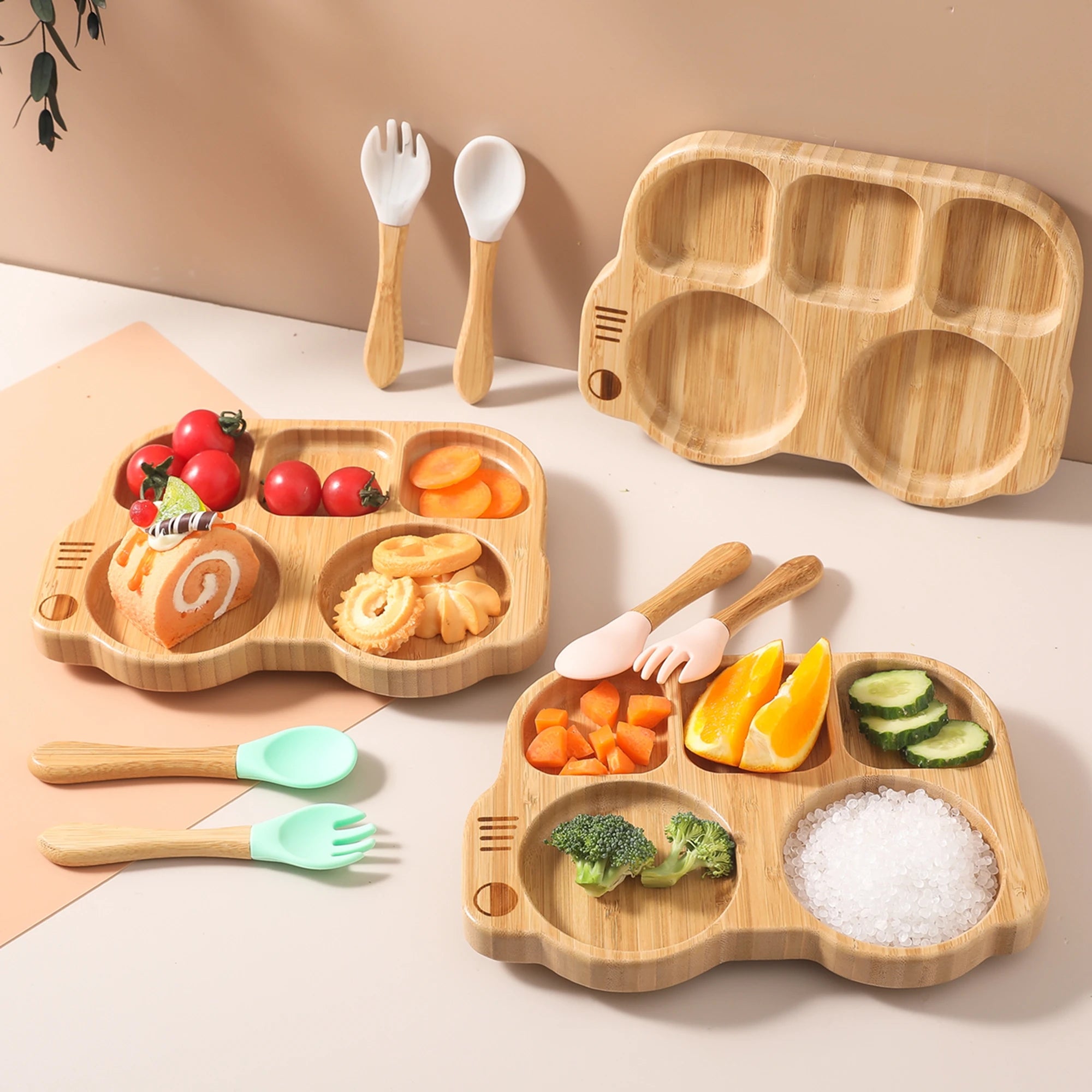 Plate Spoon Fork Sets Children Feeding Tableware Set BPA Free Wooden Food Grade Dinner Plat