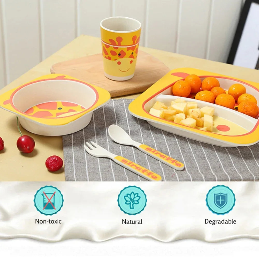 Dish Tableware Set Natural Bamboo Feeding Dishes for Kids