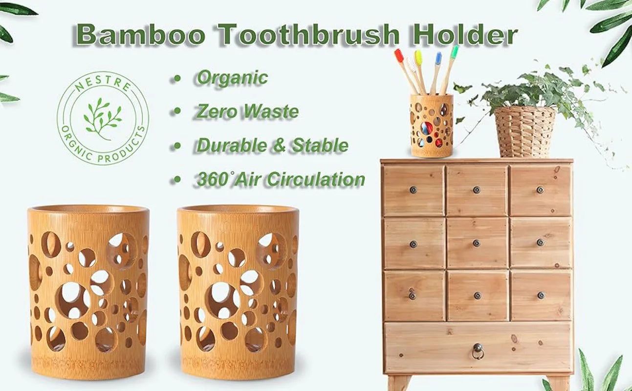 Bamboo toothbrush holder