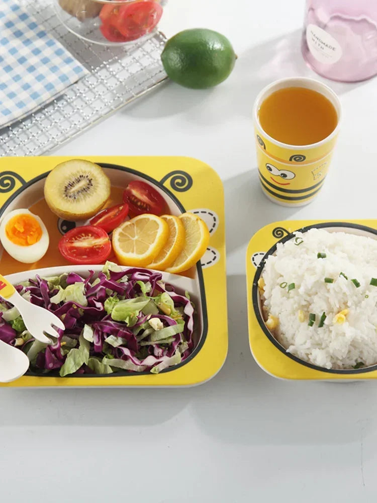 Dish Tableware Set Natural Bamboo Feeding Dishes for Kids