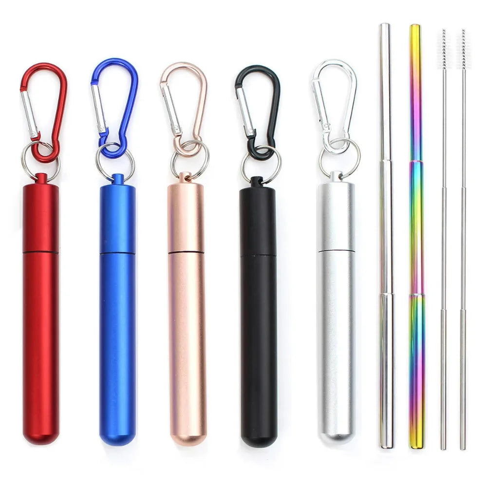 Reusable Telescopic Straw 304 Stainless Steel Metal Straw With Cleaning Brush