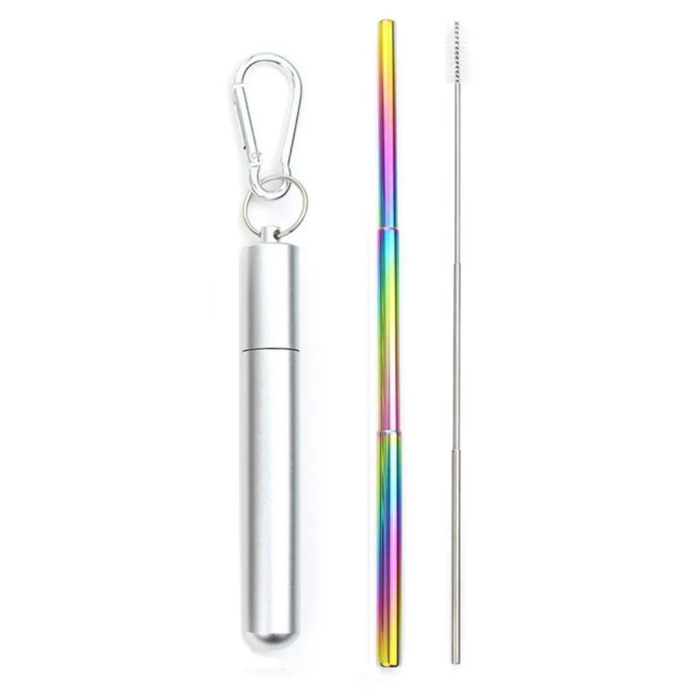 Reusable Telescopic Straw 304 Stainless Steel Metal Straw With Cleaning Brush