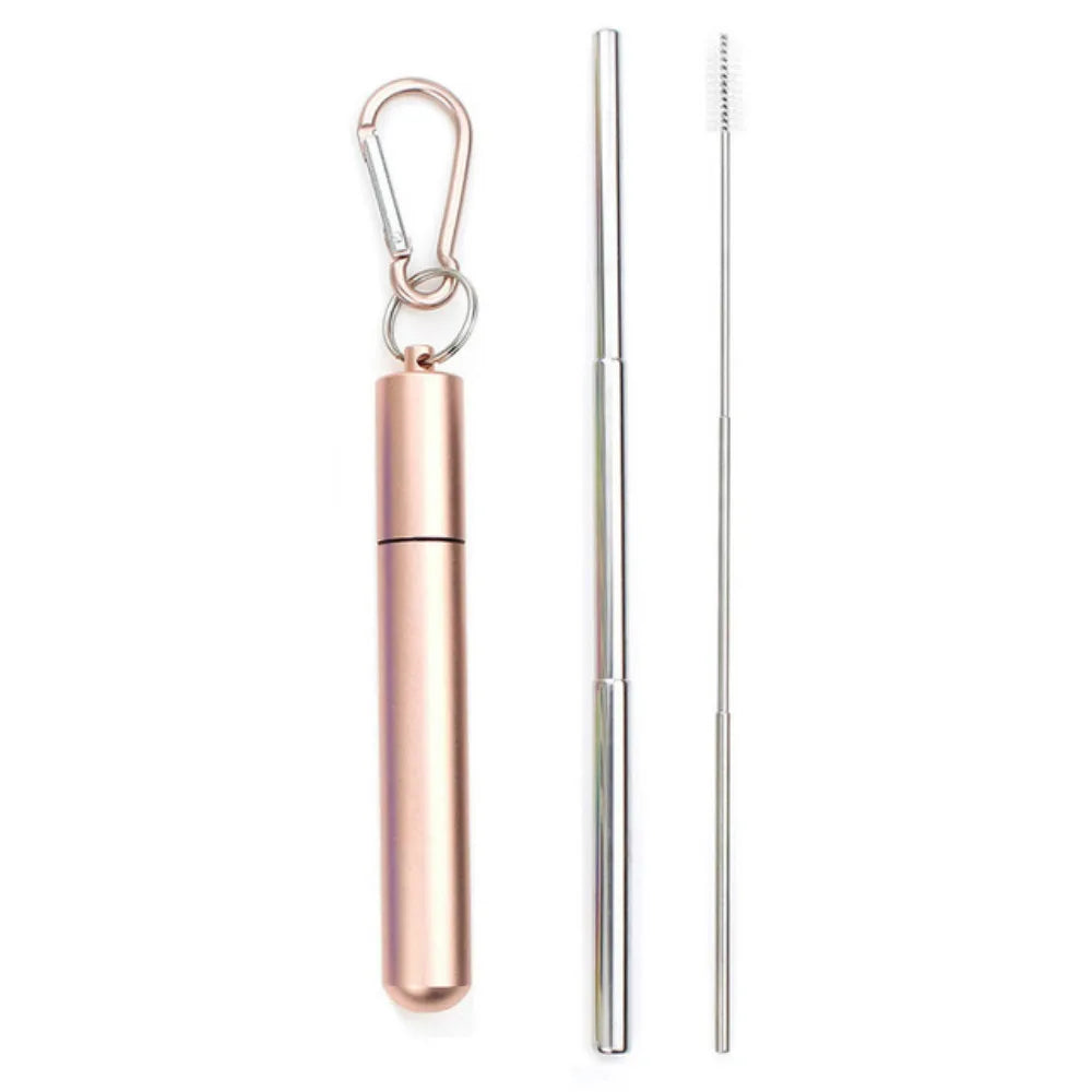 Reusable Telescopic Straw 304 Stainless Steel Metal Straw With Cleaning Brush