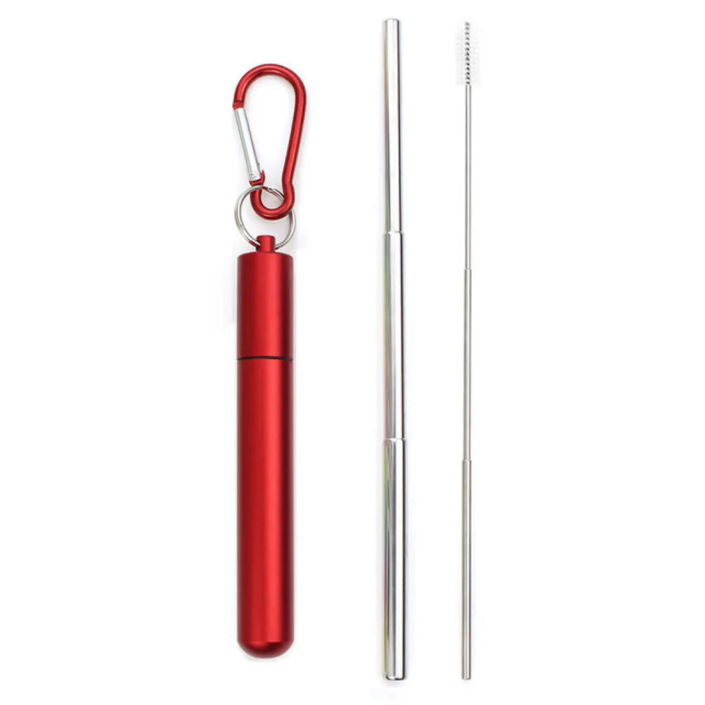 Reusable Telescopic Straw 304 Stainless Steel Metal Straw With Cleaning Brush