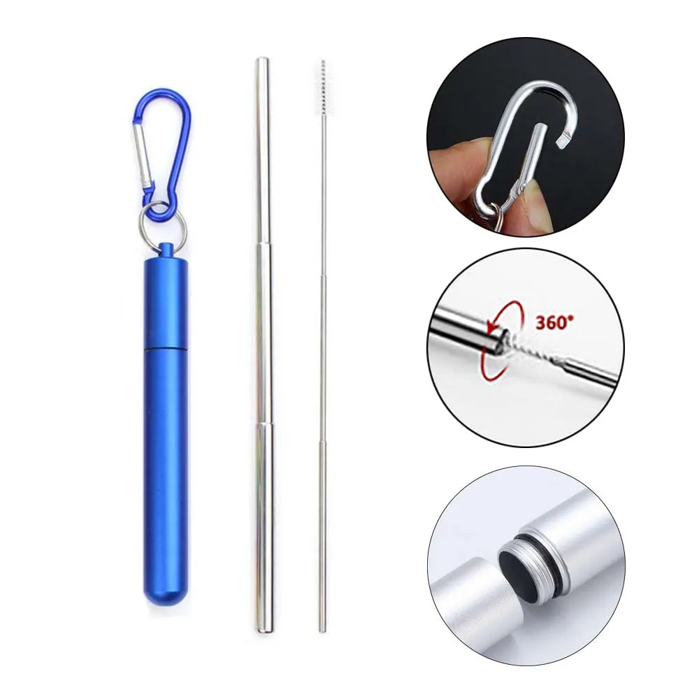 Reusable Telescopic Straw 304 Stainless Steel Metal Straw With Cleaning Brush