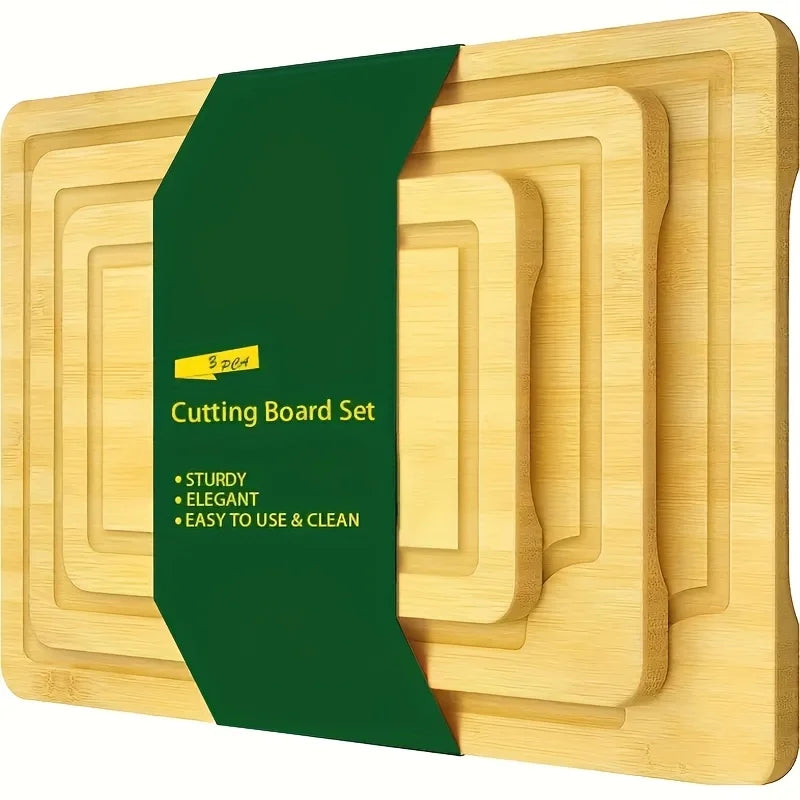 Bamboo cutting board set, wooden thick multi-purpose cutting board for meat, vegetables, and fruits